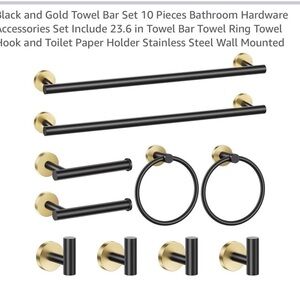 Bathroom towel bar set 10 piece set NEW Black and Gold towel ring